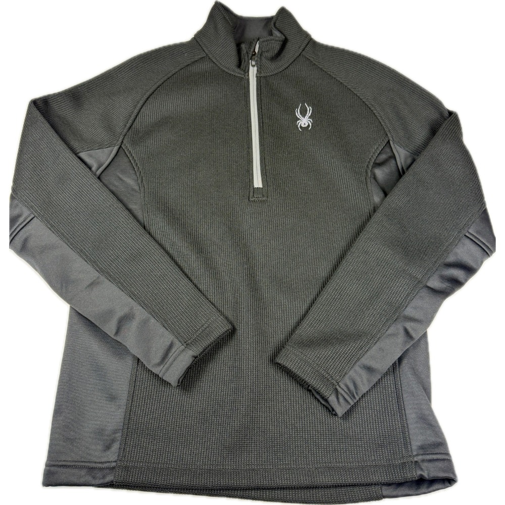 Spyder Mens Quarter Zip Pullover Waffle Knit Fleece Sweater Grey Size Medium